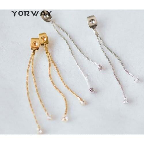 10pcs/Lot Gold/ Silver Ear Back Stoppers, Earring Nuts with CZ Paved Chain, Gold/ Rhodium Plated Brass Jewelry Findings (GB-245)