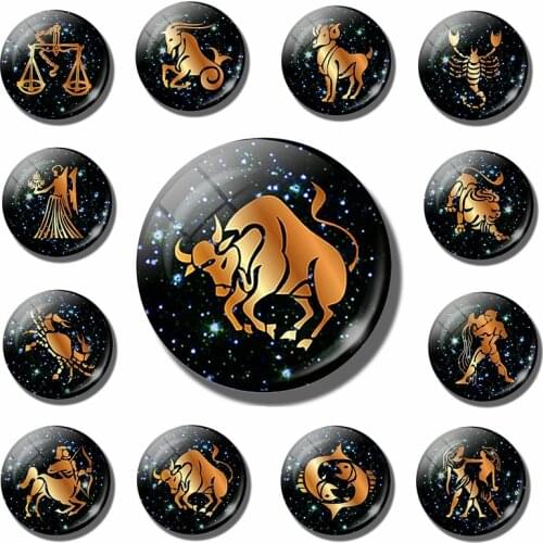 12 Constellations 30 MM Fridge Magnet Taurus Zodiac Sign Birthday Gift Note Holder Magnetic Refrigerator Stickers Home Decor