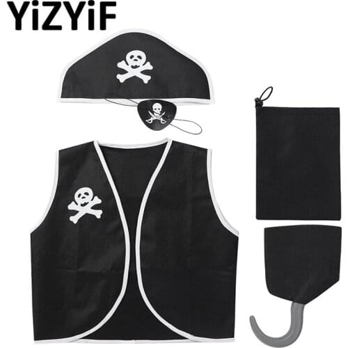 5Pcs Kids Halloween Pirate Costume Pirate Role Play Dress Up Set Boys Girls Pirate Theme Party Cosplay Costume Accessories