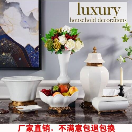 White porcelain, new Chinese ceramics copper towel box living room coffee table fruit tray modern classical househo