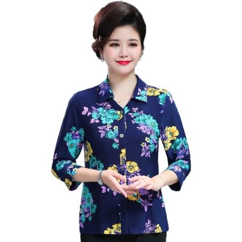 Oversized 3/4 Sleeve Chiffon Blouse 2020 Womens Summer New Printing Shirt Tops Middle-aged Ladies Casual Shirts Blouses 5XL