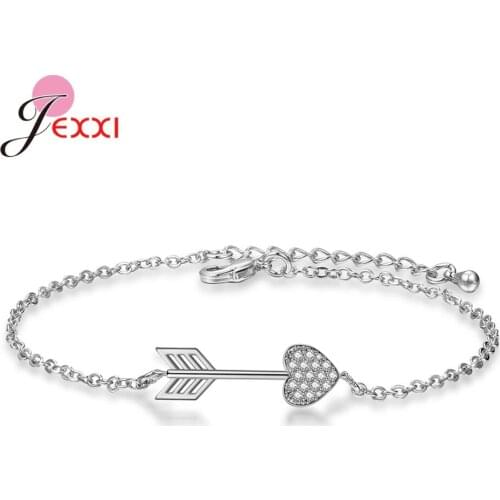925 Sterling Silver Jewelry Women Bracelet Cubic Zirconia Rhinestone Heart Arrow Charm Bracelet Gifts For Birthday Party