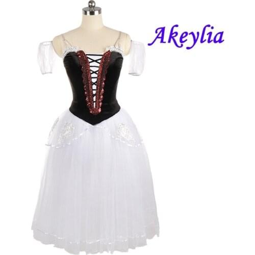Black White Romantic Ballet tutu Dress adult Professional La Sylphide Ballerina Velvet Women costume Ballet Long dress JNBL163