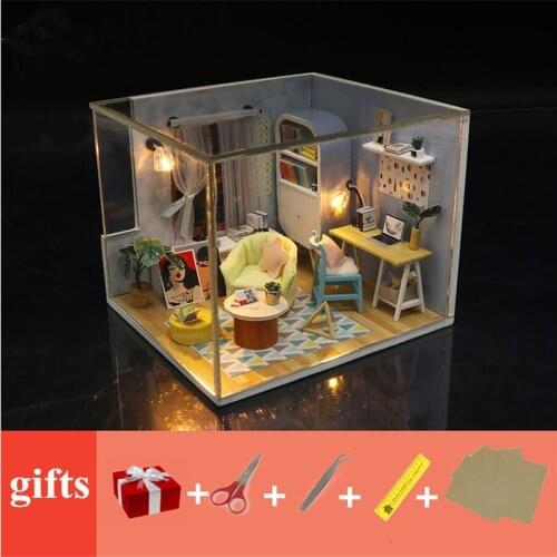 Wooden doll House furnitures kids diy dollhouse miniatures with LED light 3D kit birthday Gift house model toys for children
