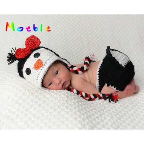 Baby Infant Knitted Toddler Cartoon Costume Outfit Costume Set Newborn Photo Props Crochet penguin Hat MZS-15017