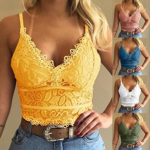 Women Plus Size Vest Crop Wire Free Lingerie Sexy Sleeveless Lace Bralette Top V-Neck Camisole Underwear Female Lace Underwears