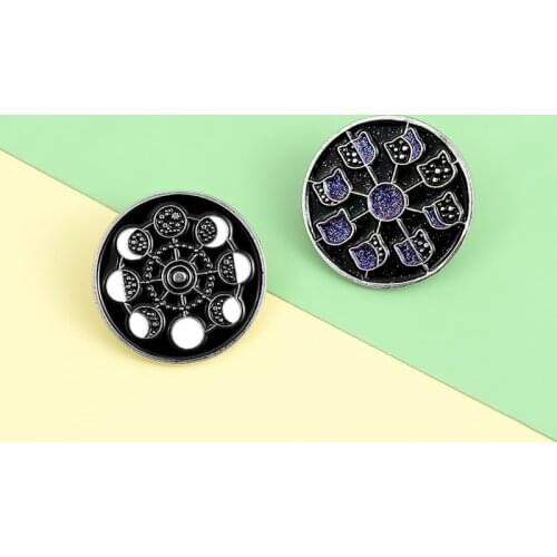 Lunar Eclipse Enamel Lapel Pins Astronomy Fashion Cute Cat Brooches Badges Moon Pins Wholesale Jewelry Gifts For Friends