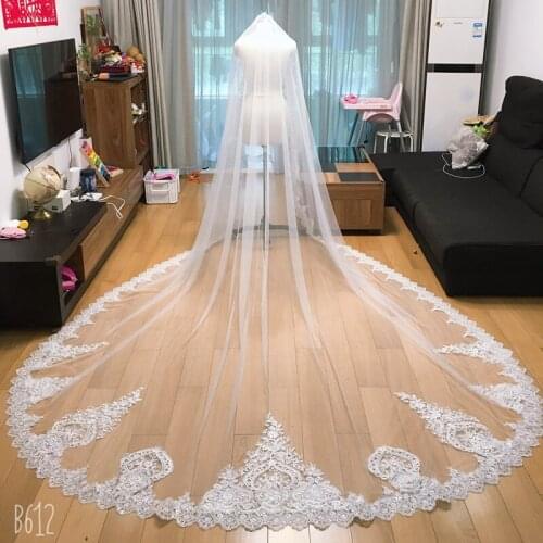 3*3 Meter White Ivory Cathedral Wedding Veils Long Lace Edge Bridal Veil Wedding Accessories Mantilla Wedding Veil EE7080
