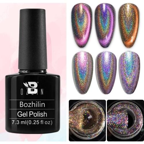 BOZLIN 7.3ml Magic Holographic Cat Eye Gel New Nails Art Design Manicure Magnetic 6 Colors UV Gel Nail Polish Lacquers Varnishes