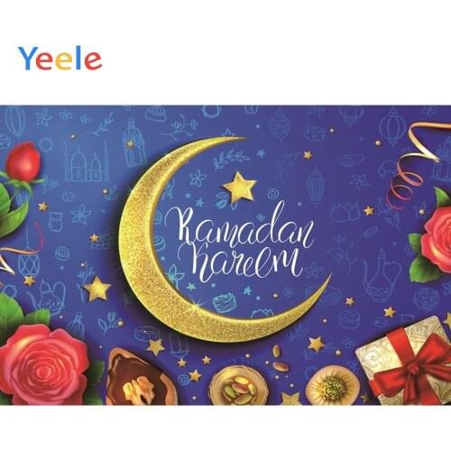 Eid Mubarak Ramadan Kareem Muslim Islam Mosque Golden Moon Star Lantern Backdrop Photography Background For Photo Studio Decor