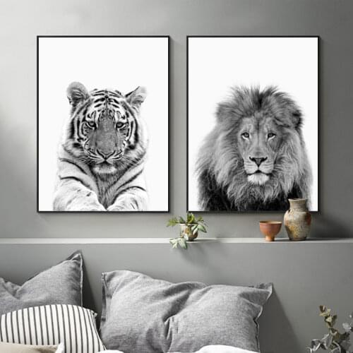 Modern Black and White Animal Tiger Lion Wall Art Canvas Painting Posters and Prints Living Room Home Wall Decoration Cuadros