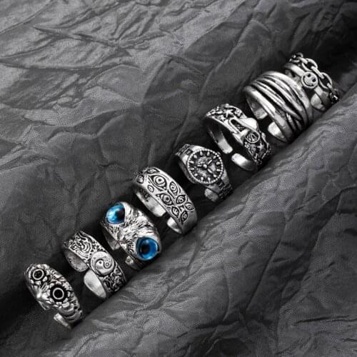 Vienkim Vintage Charm Cute Men and Women Simple Ring Design Owl Ring Silver Color Engagement Punk Rings Set Jewelry Gifts