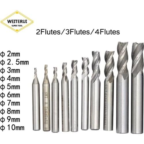 10PCS HSS 2Flute 3Flute 4Flutes End Mill 2mm 3mm 4mm 5mm 6mm 8mm 10mm Milling Cutter CNC Straight Shank Mill Cutter Router Bits