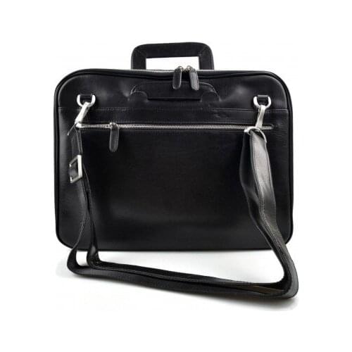 Leather folder A4 document file folder A4 black leather zipped document folder bag with handles and shoulder strap