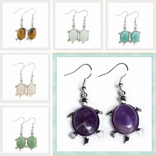 Hot Sale Natural Stone Crystal Turtle Shape Lovely Earrings Hook Type Fashion Charm Women Earrings Reiki Jewellry Gift