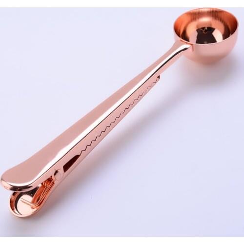 Nordic golden coffee spoon creative stainless steel sealing clip spoon tea oatmeal snack sealing measuring spoon with clip