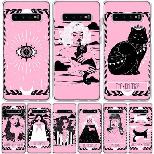 Cute Tarot Cool Girl Cat Pink Phone Case for Samsung Galaxy A51 A71 A50 A70 A40 A30 A20E A10 A01 A21 A41 M30S A6 A7 A8 A9 Plus