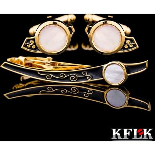 KFLK Shell Cuff links necktie clip for tie pin for mens tie bars cufflinks tie clip set Cufflinks guests 2017 New Arrival