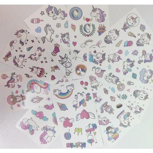 10pcs Children Temporary Tatoo Sticker Waterproof Fake Tattoo Unicorn Rainbow Love Flower Tattoos Hand Foot Tatouage Boy Girl