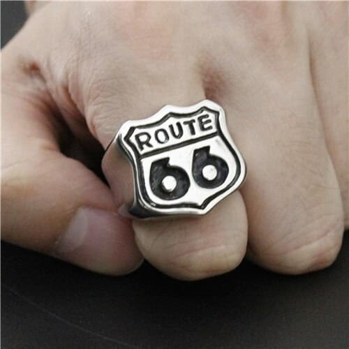 Newest Style Fashion America Style Route 66 Ring Motor Biker Ring Top Quality 316L Stainless Steel Cool Mens Ring