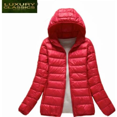 Coat Down White Duck 2021 Winter Jacket Women Hooded Short Jackets Ladies Thin Autumn Coats Spring Tops Clothes LWL746