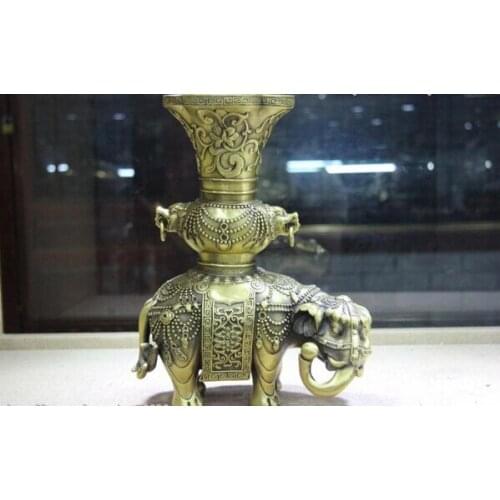 Song voge gem S1127 Chinese Brass Copper Elephant God Bottle Cup Vase Statue Incense Burner Censer