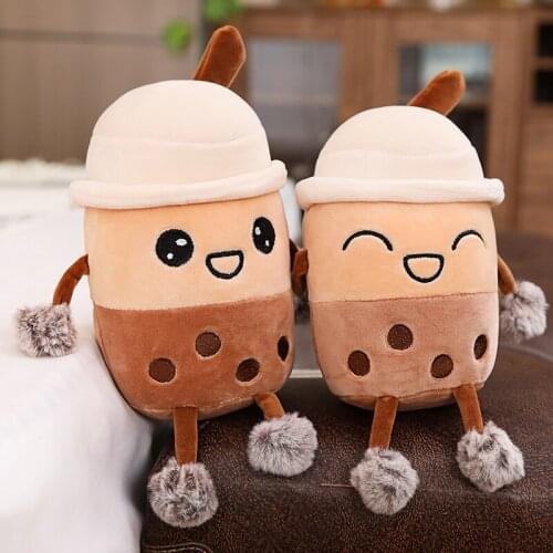 25-65CM Cute Cartoon Bubble Tea Cup Shaped Pillow Real-life Pearl Milk Tea Plush Toys Stuffed Soft Back Cushion Funny Boba Food