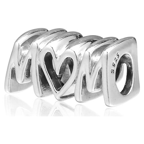 925 Sterling Silver Mom Script Charm Beads for Jewelry Making Fit Charms Bracelets DIY for Women Gift 02968