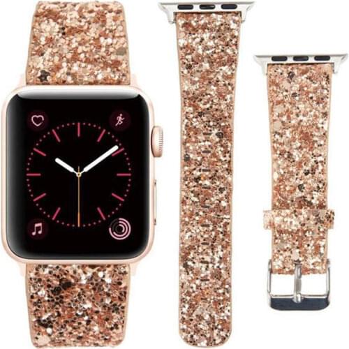 2021 Leather Band for Apple Watch 38mm 40mm Women Bling Diamond 42mm 44mm Genuine Shiny Glitter Strap iWatch Series 6 5 4 3 2 1