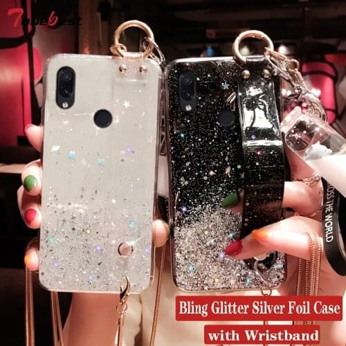 Wrist Strap Hand Band Case for Huawei Y6P Y5P Y7P Y8S Y8P 2020 Y9 Y7 Prime Y6 Y5 2019 Coque Bling Glitter Silicone Cover