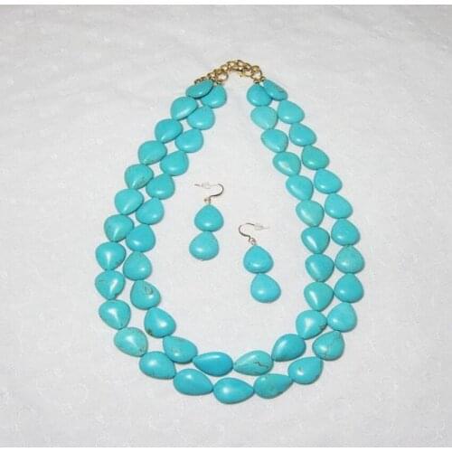 Light Yellow Gold Color Stackable Water Drop Green Turquoises Stone Pendant Necklace Dangle Earrings for Women Jewelry Sets