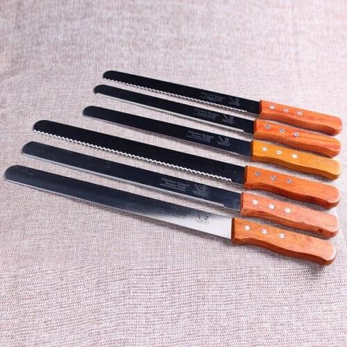 Bakeware 10 12 14 inch wooden handle stainless steel cake knife serrated bread fine tooth Chicks cutting tool
