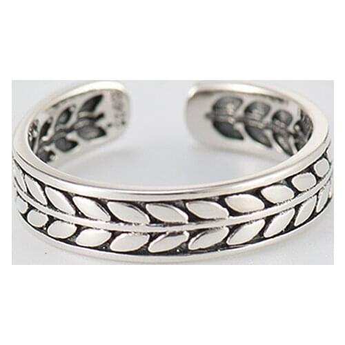 YPAY Vintage Wheat Shape Stackable Open Rings for Women Men Real 925 Sterling Silver Fine Jewelry Gifts YMR306