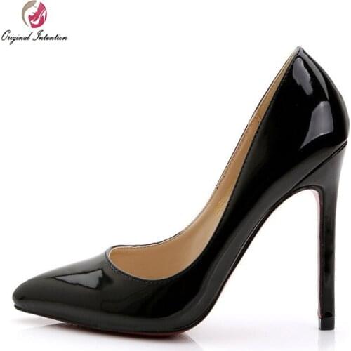 Original Intention New Fashion Women Pumps Popular Pointed Thin Heels Pumps High-qaulity Patent Leather Shoes Woman US Size 4-10