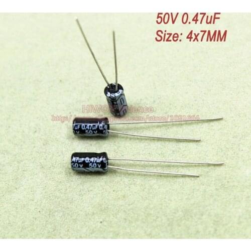 100pcs/lot) 50V 0.47uf DIP Aluminum Electrolytic Capacitor size: 4x7mm Through Hole Electrolysis Electric Capacitor