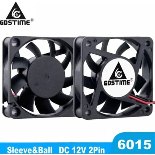 2Pieces Gdstime Desktop PC Case DC 12V 60mm 2 Pin Brushless Cooler Cooling Fan 60x60x15mm 6015 6cm