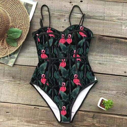 2020 One Piece Swimsuit Sexy Cartoon Floral Printed Swimwear Women Bathing Suit Beach Backless Monokini Swimsuit Trajes De Bano