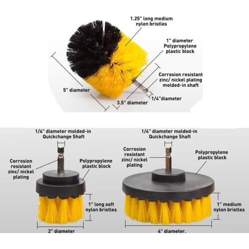3pcs/Set 2/3.5/4'' Electric Power Scrubber Brush Set for Car Drill Scrubber Brush for Cleaning Cordless Drill Attachment Kit