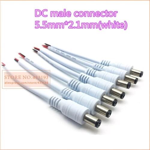 5PCS/LOT black/white 2.1*5.5mm DC Power jack Plug with 150mm Wire 12V RGB LED Strip Light Connector 5.5x2.1 mm Adapter