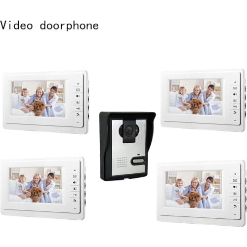7 Inch Video Doorbell CMOS TFT-LCD hd screen Wired Video Doorphone for villa with night vision one outdoor with four monitors