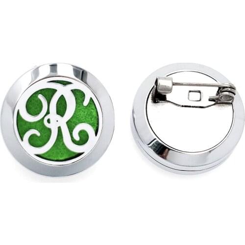 New 26 Letters R Alphabet Stainless Steel Aroma Brooch Badge Perfume Box Aromatherapy Essential Oil Diffuser Brooch Jewelry