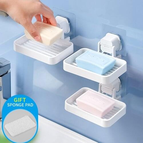 Home Soap Box Wall Mounted Without Drilling Creativity Soap Storage Rack Bathroom Accessories Drain Soap Organizer Case