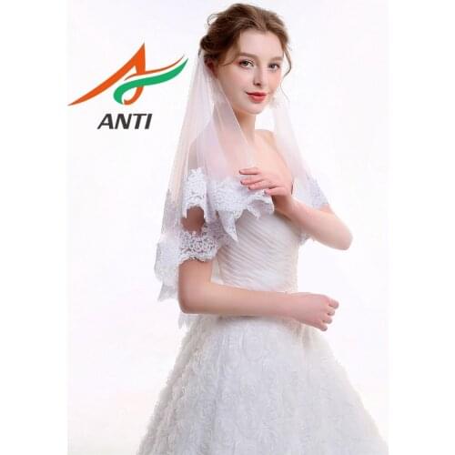 Anti Two Layer Lace Edge Voile Mariage White Ivory Wedding Veil Bridal Veil Cheap Wedding Accessories Veu de Noiva 2019