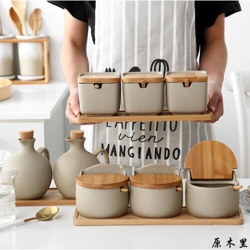 Ceramic Sugar Storage Jar Kitchen Set Retro Japan Style Container Spices Condiments Salt Rangement Cuisine Kitchen Organizers