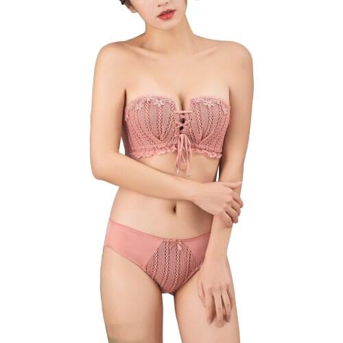 2 Pcs Lingerie Set Push Up Underwear Underpants Panties for Women Girl Padded Lace Bandage Bras with Bowknot Hot Suit