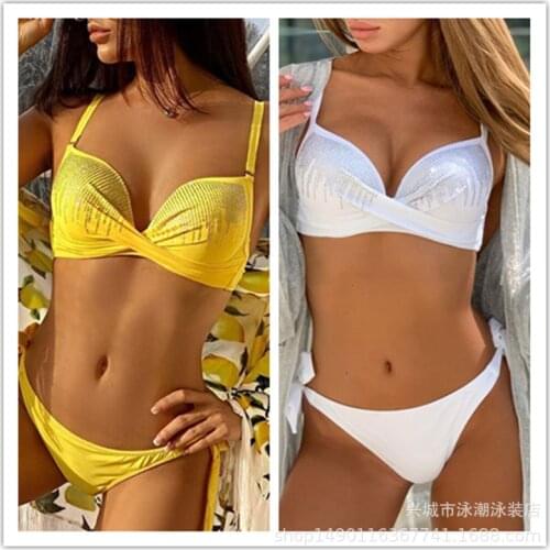 Bikini Swimsuit Swimwear Female pure color hot spot drill triangle wet bathing suit the new fission Bikini Set Suit SBCX03