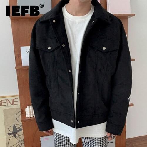 IEFB 2021 Autumn New Mens Lapel Jacket Short Jacket Korean Fashion Youth Coat Single Breasted Double Pockets Workwear 9Y5273
