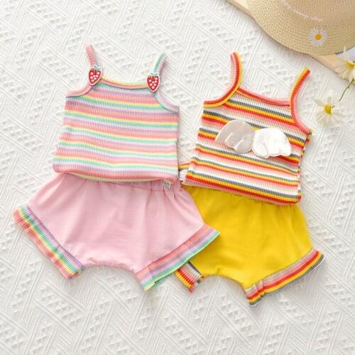 Girls Summer Sets Two Piece Vest+shorts Korean Wing Children Suit 2021 New Fashion Baby Girl Clothing Set