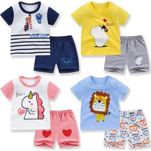 Summer Boy Girl Clothes Baby Cotton T Shirt Short Pants Two Pieces Sets for Children Short Sleeve Pajamas Set Kids Outfits