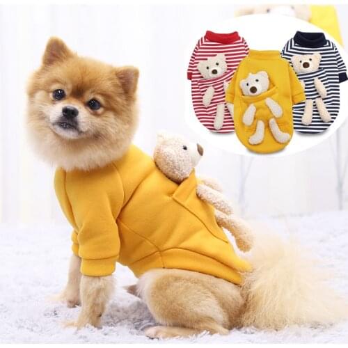 Cute 3D cartoon bear Small Dog Hoodie Coat Winter Warm Pet Clothes for Chihuahua Puppy Cat Pullover Dogs Pets stripe Clothing